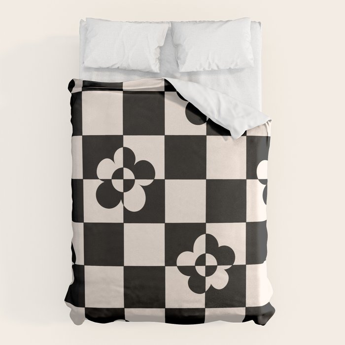Mid century modern geometric black and white pattern Duvet Cover Gallery Image 6