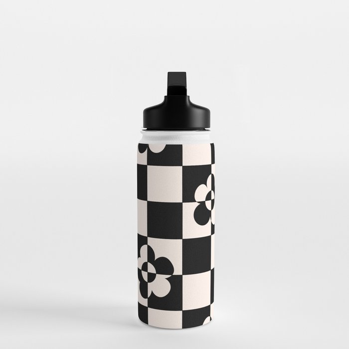 Mid century modern geometric black and white pattern Water Bottle Gallery Image 3