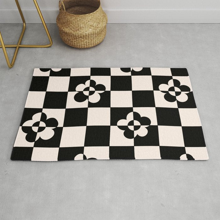 Mid century modern geometric black and white pattern Rug Gallery Image 1