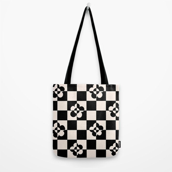 Mid century modern geometric black and white pattern Tote Bag Gallery Image 2