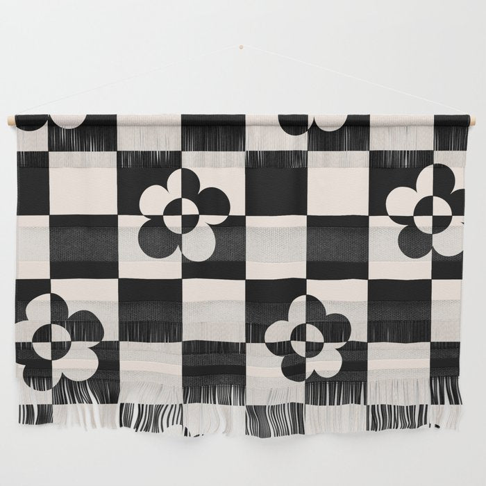 Mid century modern geometric black and white pattern Wall Hanging Gallery Image 1