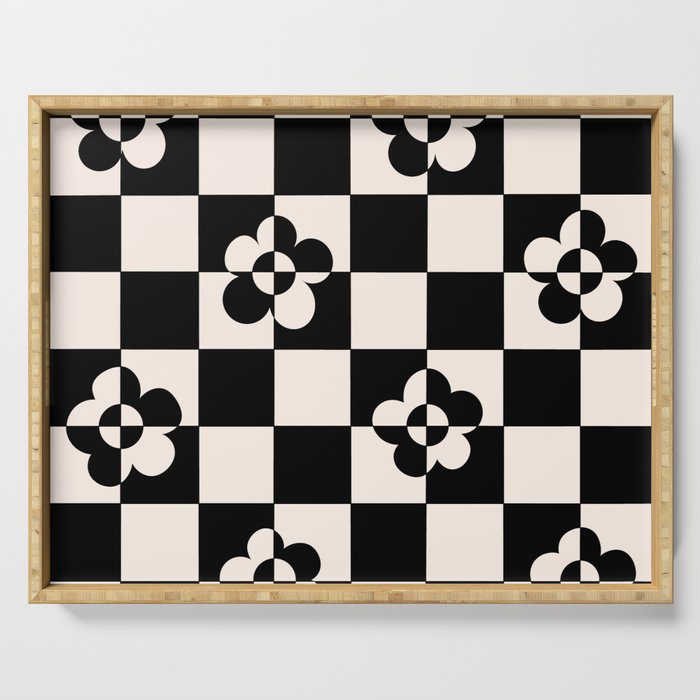 Mid century modern geometric black and white pattern Serving Tray Gallery Image 1