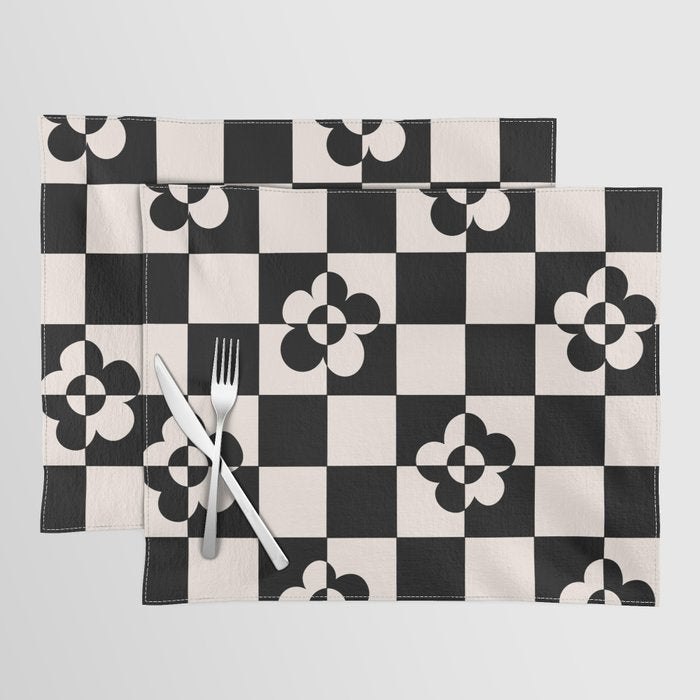 Mid century modern geometric black and white pattern Placemat Gallery Image 1