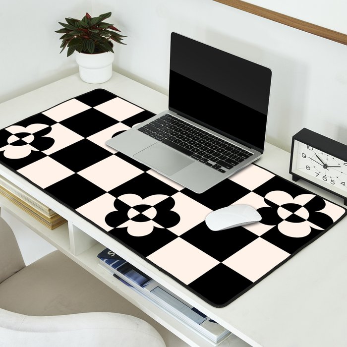 Mid century modern geometric black and white pattern Desk Mat Gallery Image 2
