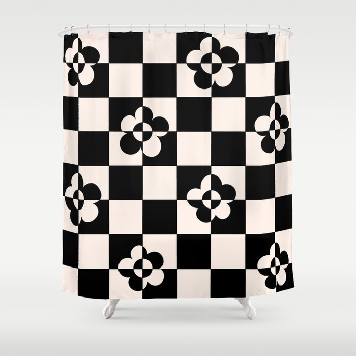 Mid century modern geometric black and white pattern Shower Curtain Gallery Image 1