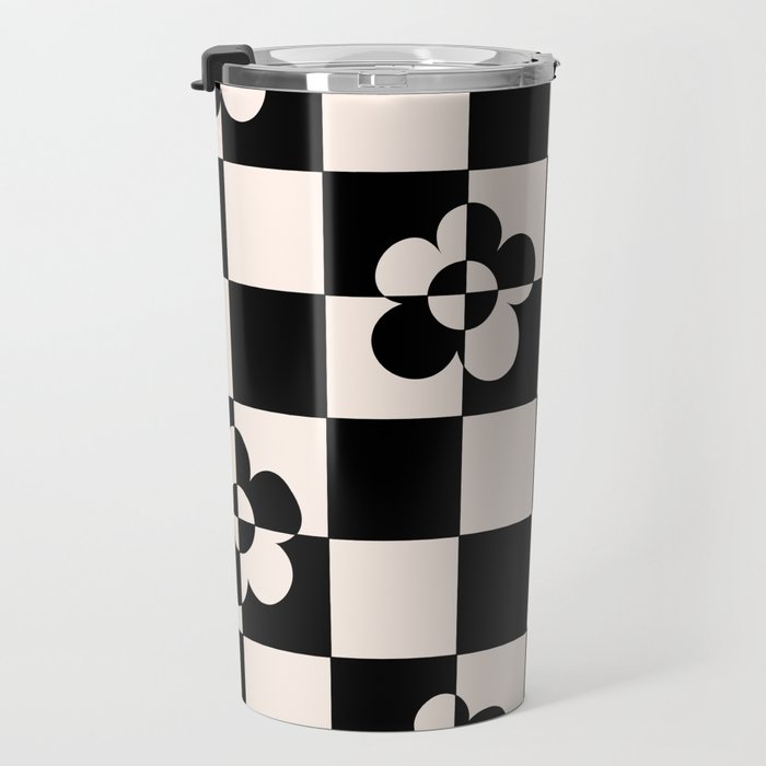 Mid century modern geometric black and white pattern Travel Mug Gallery Image 3