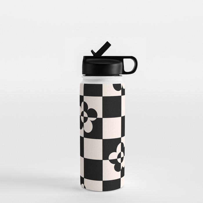 Mid century modern geometric black and white pattern Water Bottle Gallery Image 1