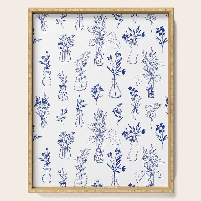 Simple Still Life with Flowers and Vases Serving Tray Gallery Image 1