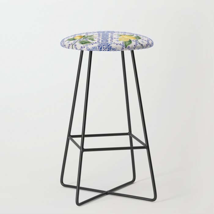 Mediterranean citrus, lemons on blue ceramic tiles Stool Gallery Image 1