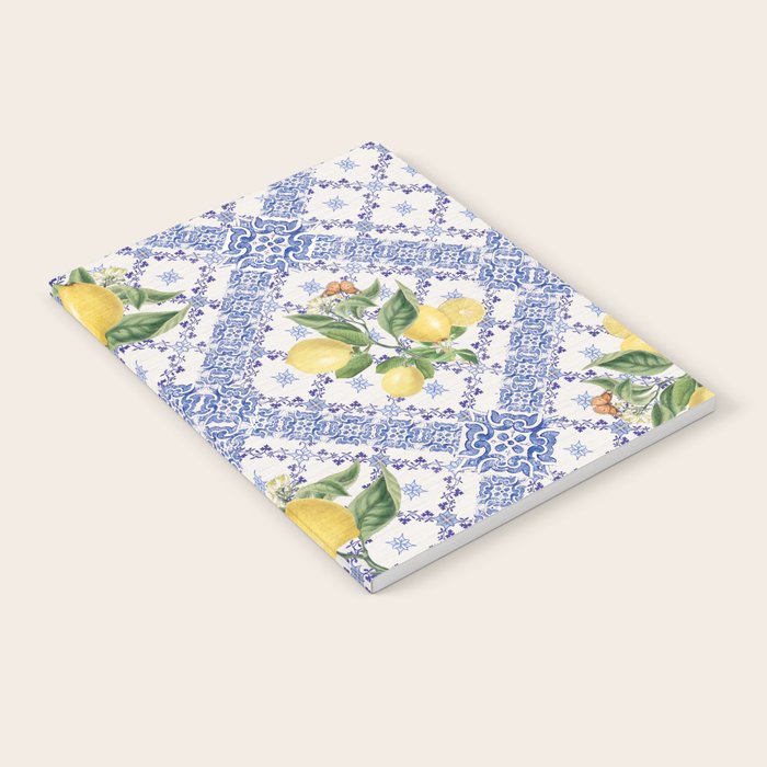 Mediterranean citrus, lemons on blue ceramic tiles Notebook Gallery Image 2