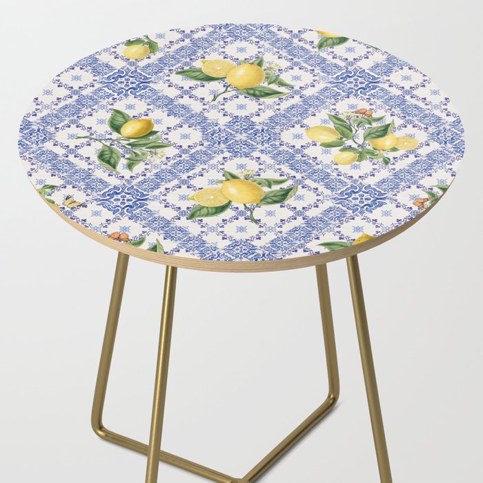 Mediterranean citrus, lemons on blue ceramic tiles Side Table Gallery Image 2