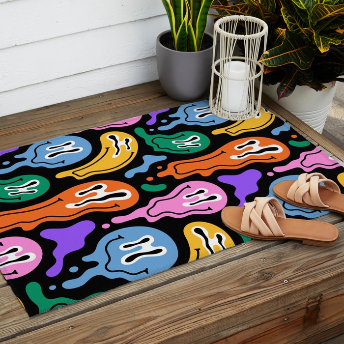 Colorful melted happy face pattern Outdoor Rug Gallery Image 2