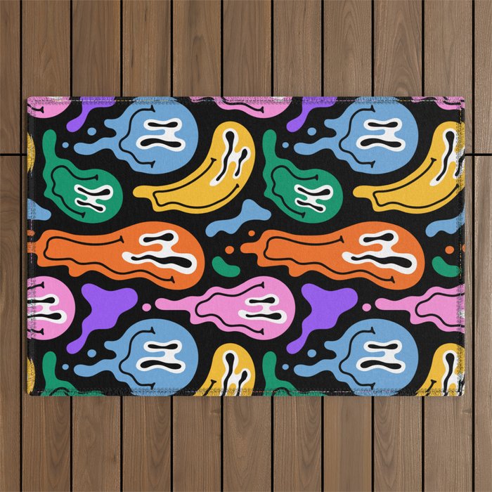 Colorful melted happy face pattern Outdoor Rug Gallery Image 1