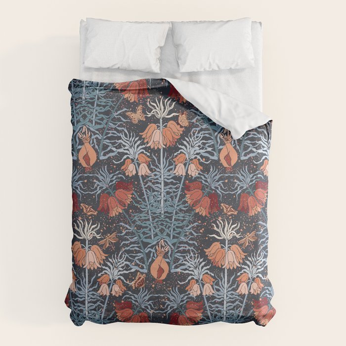 Poisonous flowers blue Damask Duvet Cover Gallery Image 1
