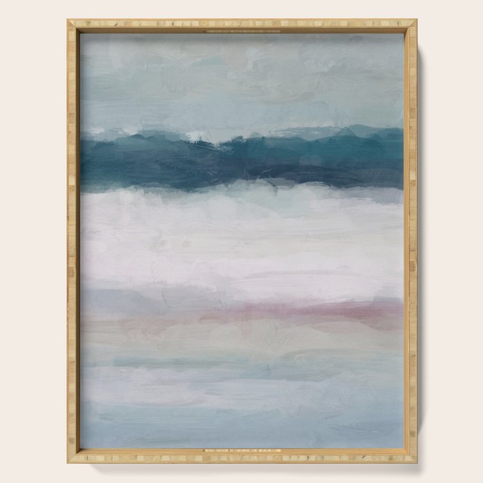Lullaby Waves I - Dark Teal Blue White Pink Light Blue Modern Art, Ocean Waves Diptych Nursery Beach Serving Tray Gallery Image 1