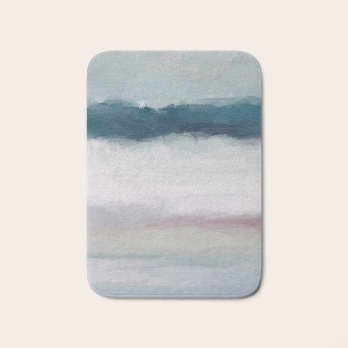 Lullaby Waves I - Dark Teal Blue White Pink Light Blue Modern Art, Ocean Waves Diptych Nursery Beach Bath Mat Gallery Image 1