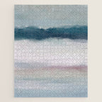 Lullaby Waves I - Dark Teal Blue White Pink Light Blue Modern Art, Ocean Waves Diptych Nursery Beach Jigsaw Puzzle Gallery Image 1