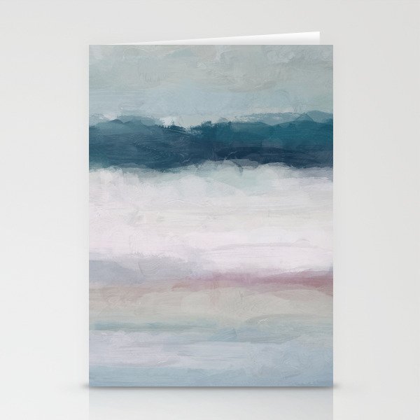 Lullaby Waves I - Dark Teal Blue White Pink Light Blue Modern Art, Ocean Waves Diptych Nursery Beach Stationery Card Gallery Image 1