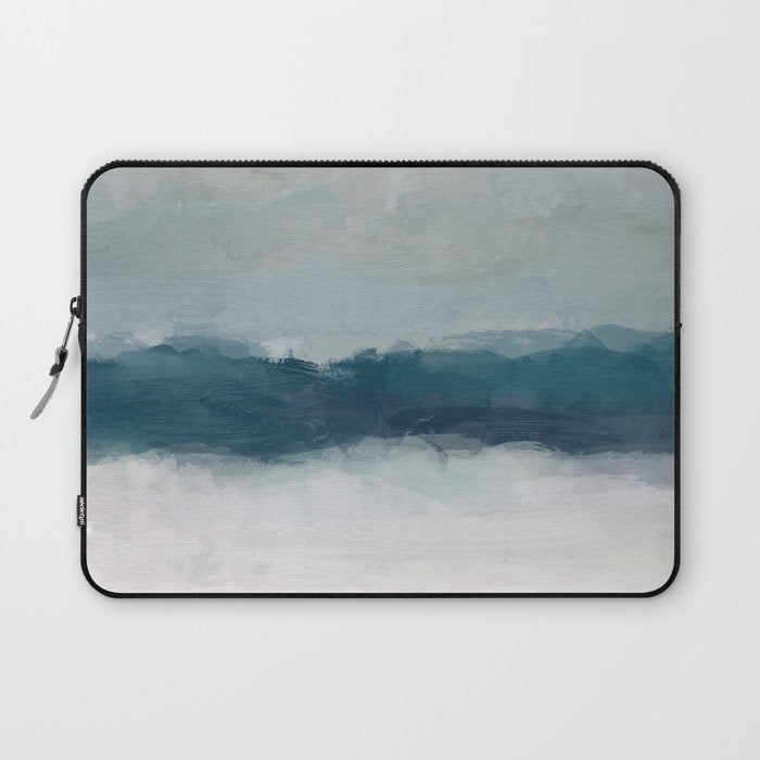 Lullaby Waves I - Dark Teal Blue White Pink Light Blue Modern Art, Ocean Waves Diptych Nursery Beach Laptop Sleeve Gallery Image 1