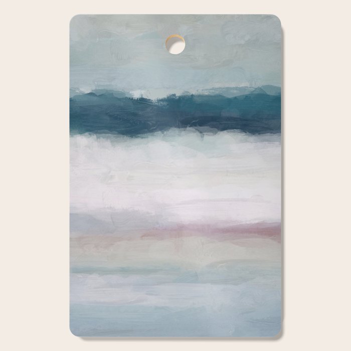 Lullaby Waves I - Dark Teal Blue White Pink Light Blue Modern Art, Ocean Waves Diptych Nursery Beach Cutting Board Gallery Image 1