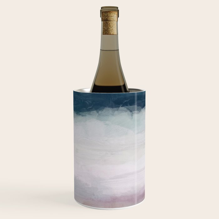 Lullaby Waves I - Dark Teal Blue White Pink Light Blue Modern Art, Ocean Waves Diptych Nursery Beach Wine Chiller Gallery Image 1