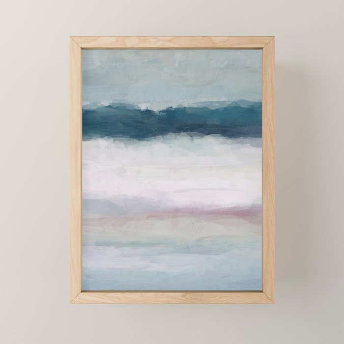 Lullaby Waves I - Dark Teal Blue White Pink Light Blue Modern Art, Ocean Waves Diptych Nursery Beach Mini Art Print Gallery Image 1