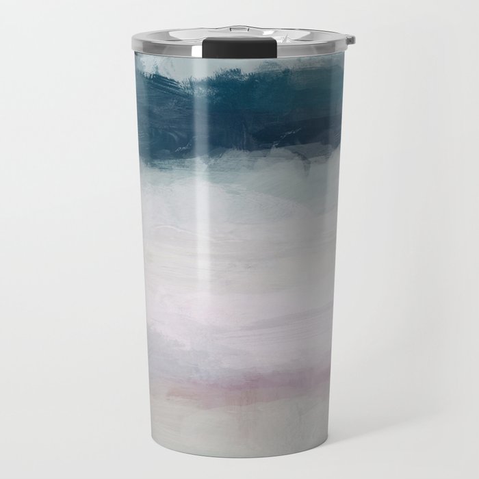 Lullaby Waves I - Dark Teal Blue White Pink Light Blue Modern Art, Ocean Waves Diptych Nursery Beach Travel Mug Gallery Image 1