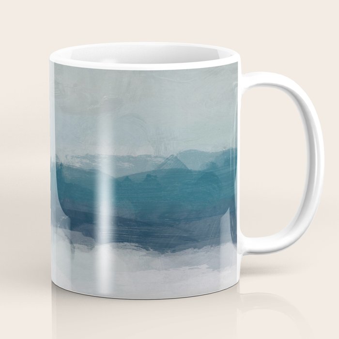 Lullaby Waves I - Dark Teal Blue White Pink Light Blue Modern Art, Ocean Waves Diptych Nursery Beach Coffee Mug Gallery Image 1