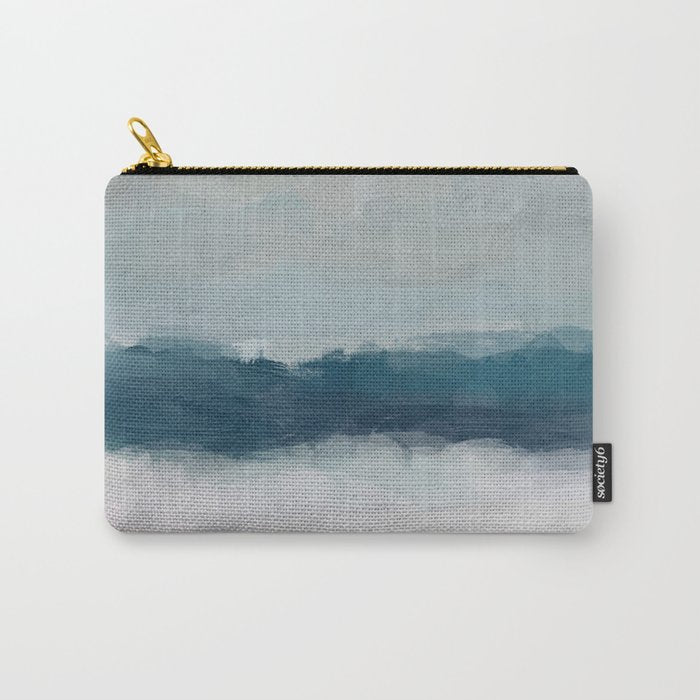 Lullaby Waves I - Dark Teal Blue White Pink Light Blue Modern Art, Ocean Waves Diptych Nursery Beach Carry All Pouch Gallery Image 1