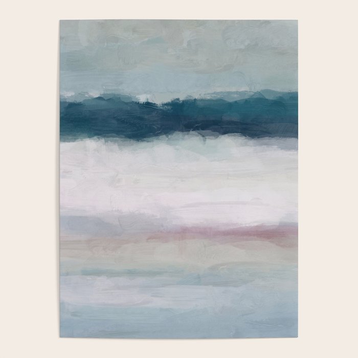 Lullaby Waves I - Dark Teal Blue White Pink Light Blue Modern Art, Ocean Waves Diptych Nursery Beach Poster Gallery Image 4