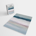 Lullaby Waves I - Dark Teal Blue White Pink Light Blue Modern Art, Ocean Waves Diptych Nursery Beach Jigsaw Puzzle Gallery Image 2
