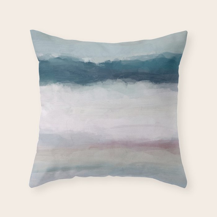 Lullaby Waves I - Dark Teal Blue White Pink Light Blue Modern Art, Ocean Waves Diptych Nursery Beach Throw Pillow Gallery Image 6
