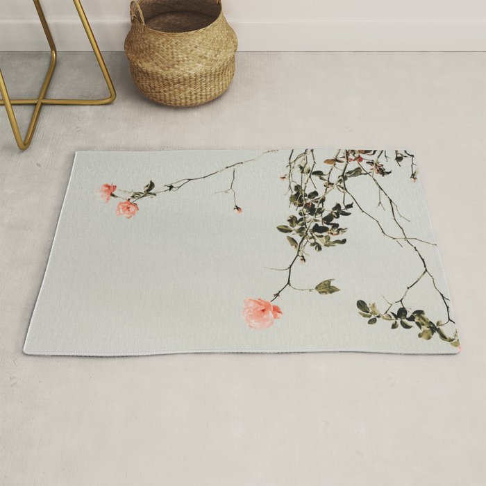 Pink Wild Roses - Minimal Flower Photography by Ingrid Beddoes Rug Gallery Image 1