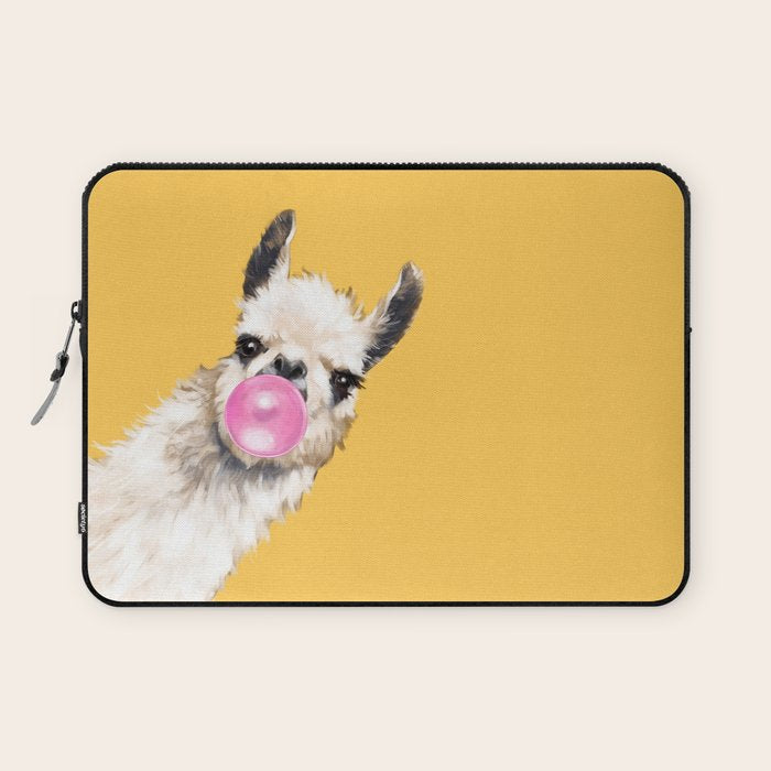 Bubble Gum Sneaky Llama in Yellow Laptop Sleeve Gallery Image 1