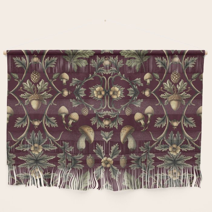 William Morris Style Forest Tales Cabincore Pattern Burgundy Red Wall Hanging Gallery Image 1