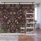William Morris Style Forest Tales Cabincore Pattern Burgundy Red Wall Mural Gallery Image 1