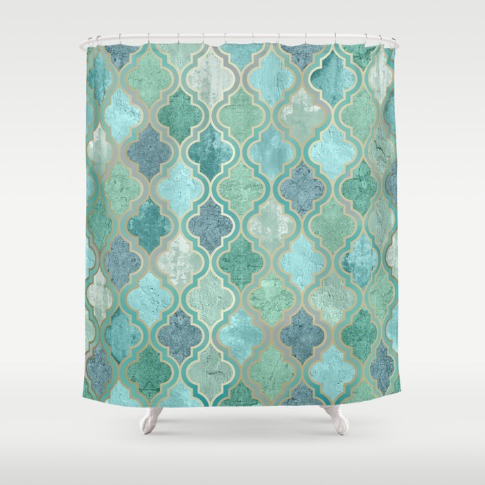 Moroccan Teal Green Shower Curtain Gallery Image 1
