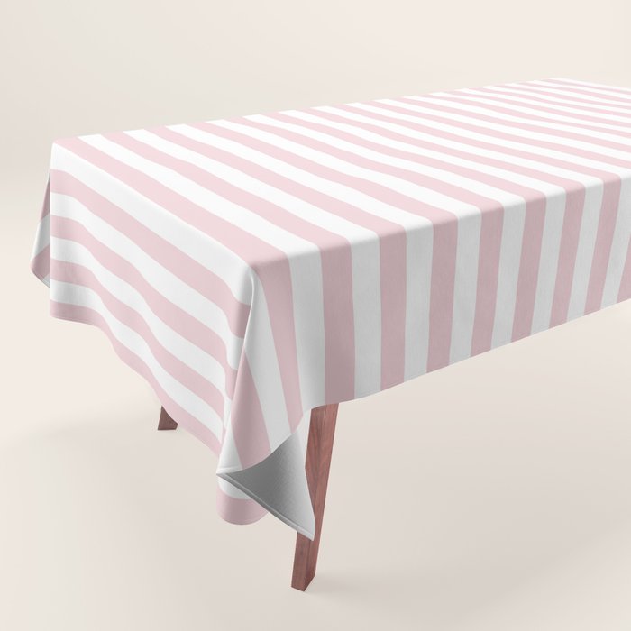 Pastel Pink & White Simple Stripe Tablecloth Gallery Image 1