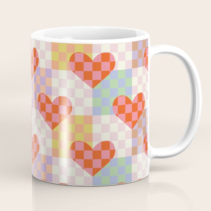 Red love heart checkered patchwork pattern Coffee Mug Gallery Image 1