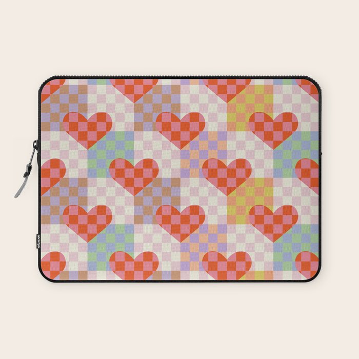 Red love heart checkered patchwork pattern Laptop Sleeve Gallery Image 1