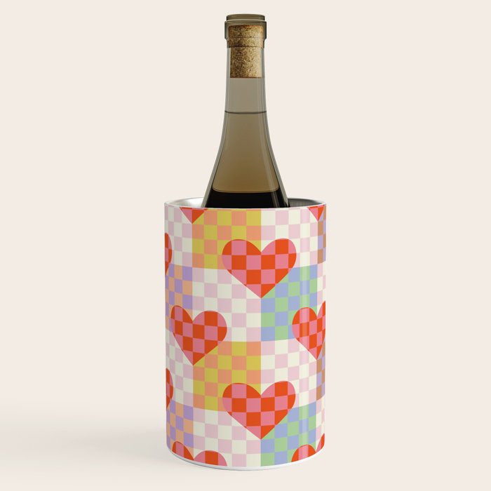 Red love heart checkered patchwork pattern Wine Chiller Gallery Image 3