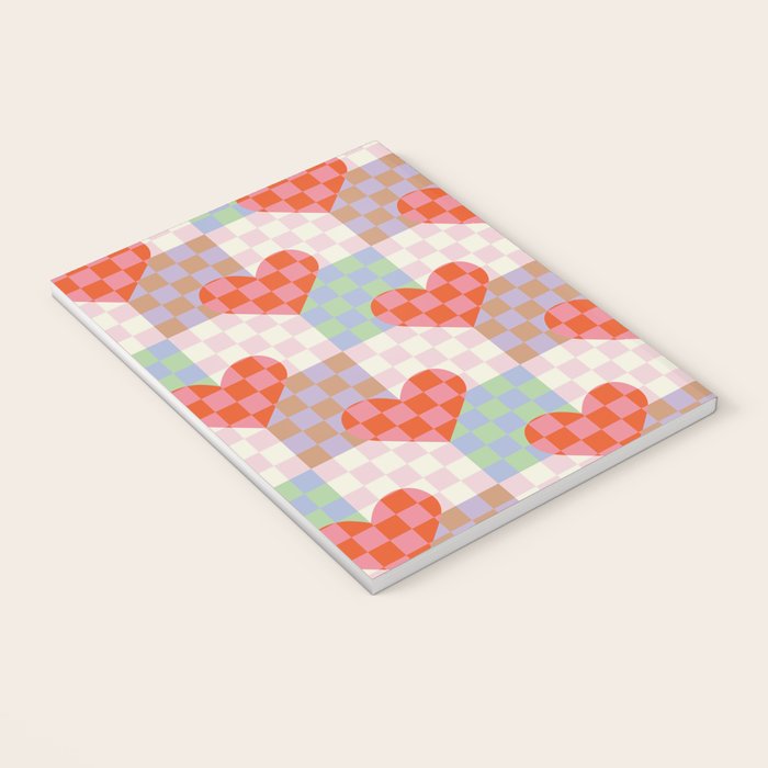 Red love heart checkered patchwork pattern Notebook Gallery Image 3