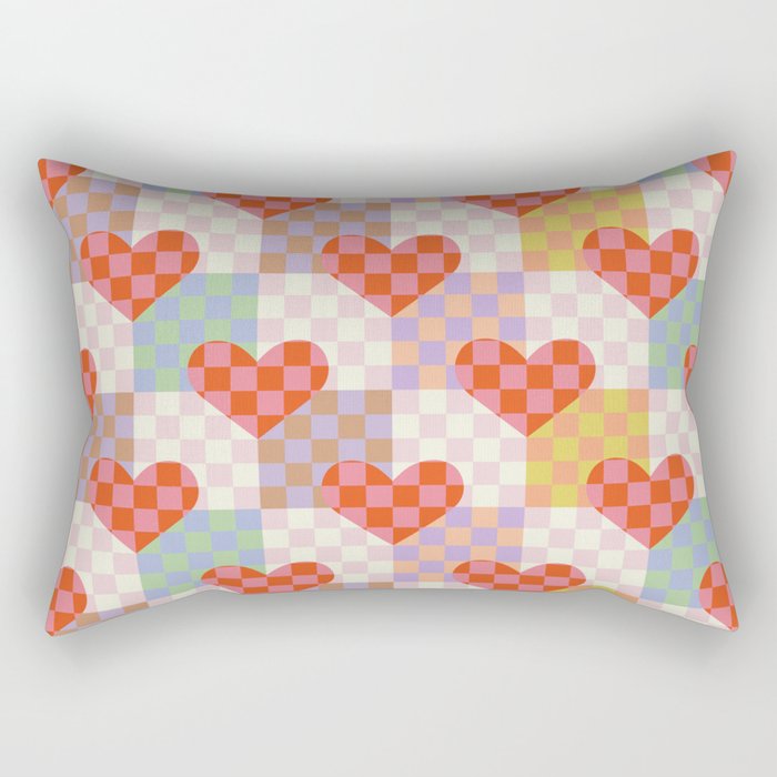 Red love heart checkered patchwork pattern Rectangular Pillow Gallery Image 2