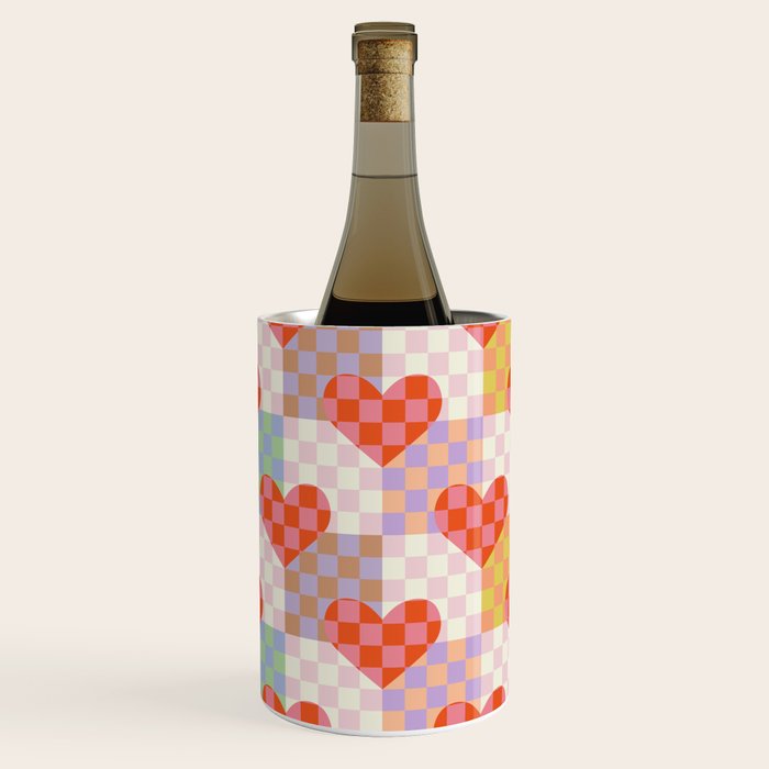 Red love heart checkered patchwork pattern Wine Chiller Gallery Image 1