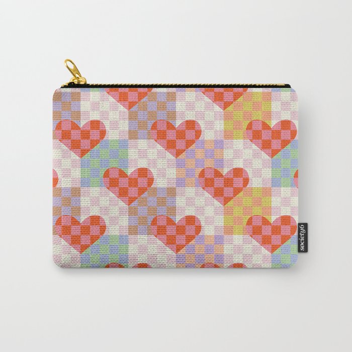 Red love heart checkered patchwork pattern Carry All Pouch Gallery Image 1
