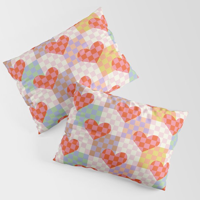 Red love heart checkered patchwork pattern Pillow Sham Gallery Image 3