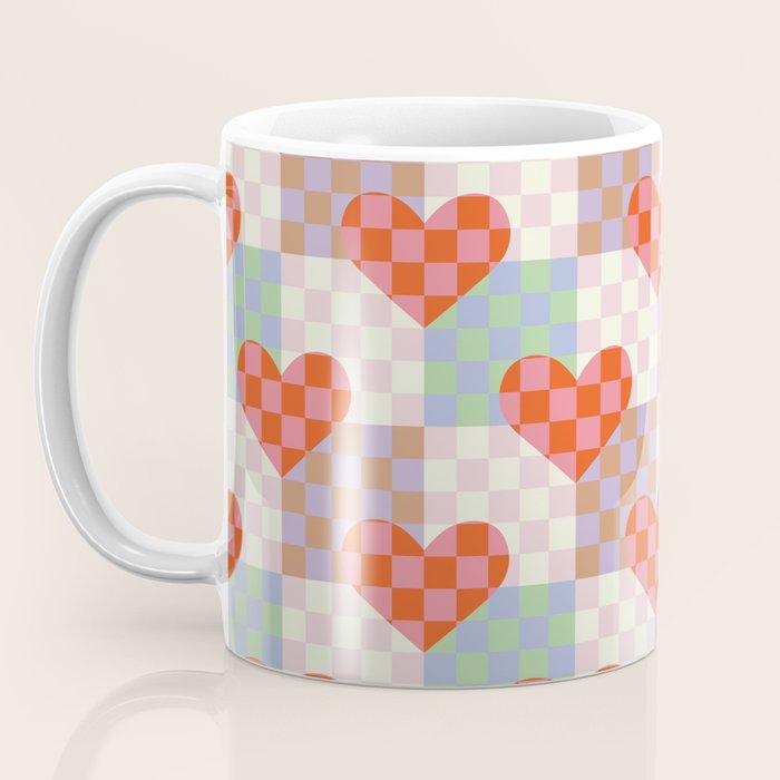 Red love heart checkered patchwork pattern Coffee Mug Gallery Image 3
