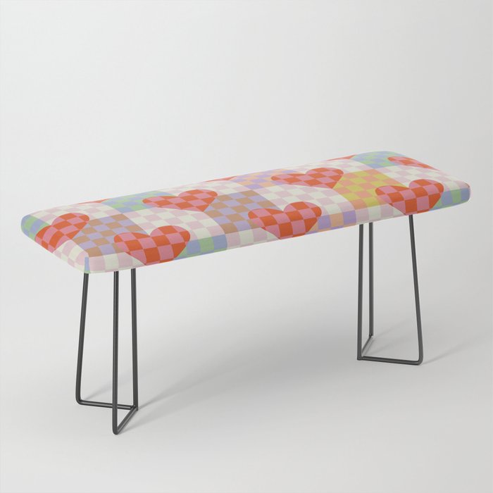Red love heart checkered patchwork pattern Bench Gallery Image 1