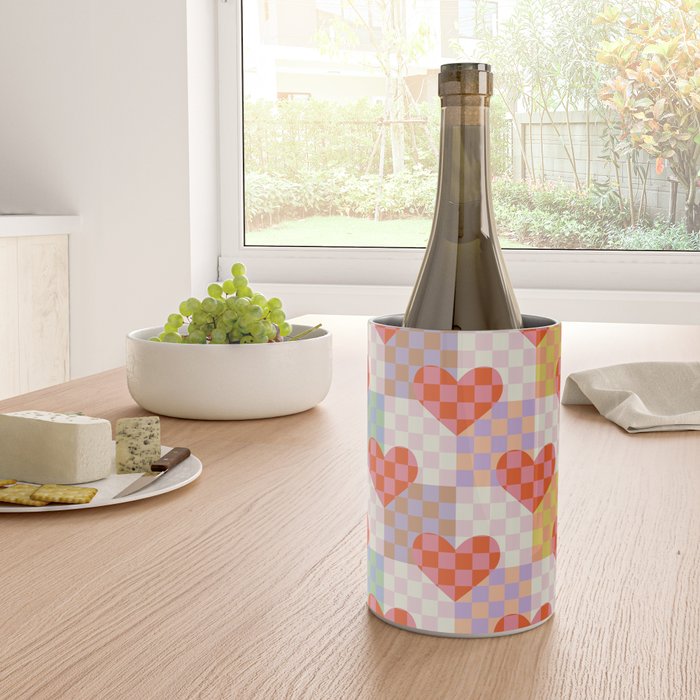 Red love heart checkered patchwork pattern Wine Chiller Gallery Image 4