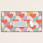 Red love heart checkered patchwork pattern Desk Mat Gallery Image 1